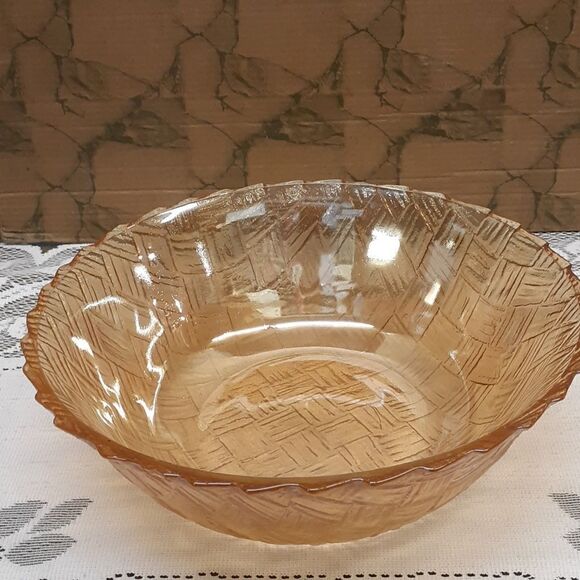 2-Pc. bundle of depression Indiana Marigold amber bowl and toothpick holder. - Picture 2 of 11